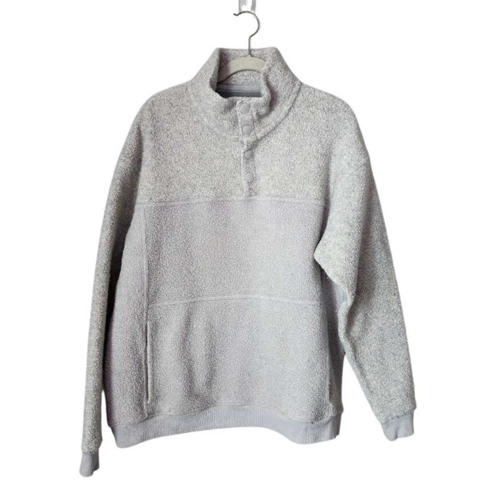 OUTDOOR VOICES Wool Blend Fleece Snap Pullover Dove Gray Size L